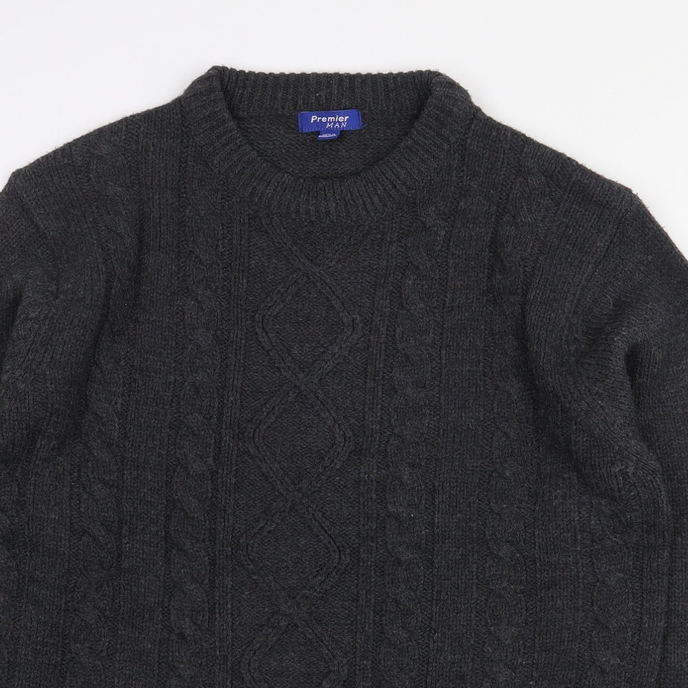 Premier Man Mens Grey Round Neck Acrylic Pullover Jumper Size S