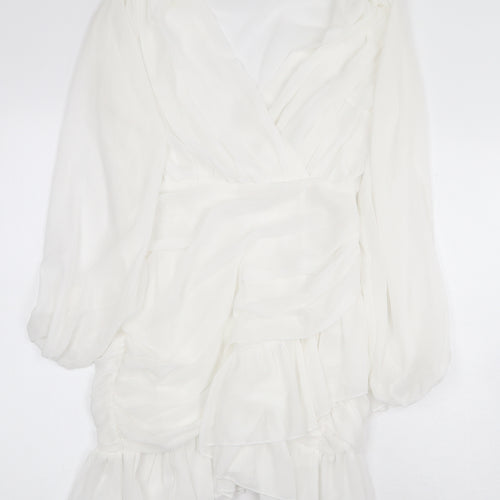 Misspap Womens White Polyacrylate Fibre Mini Size 8 V-Neck Zip