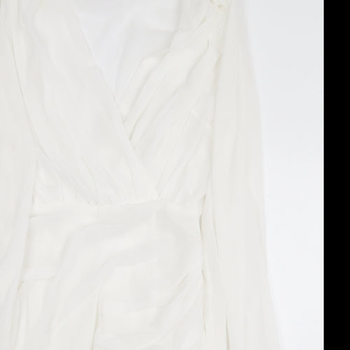 Misspap Womens White Polyacrylate Fibre Mini Size 8 V-Neck Zip