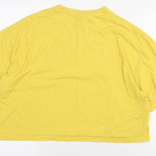 Gildan Womens Yellow 100% Cotton Cropped T-Shirt Size XL Round Neck