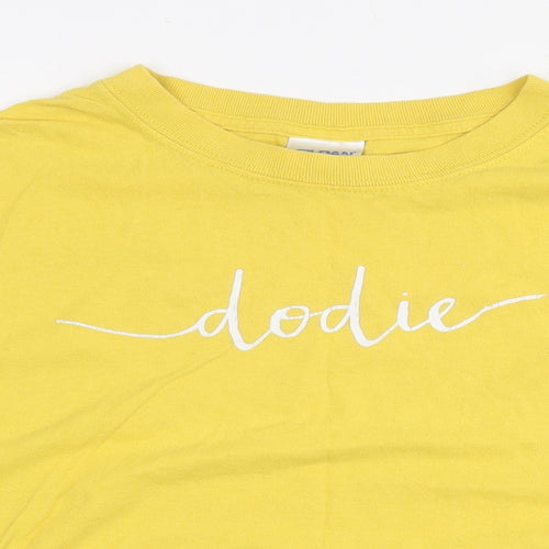Gildan Womens Yellow 100% Cotton Cropped T-Shirt Size XL Round Neck