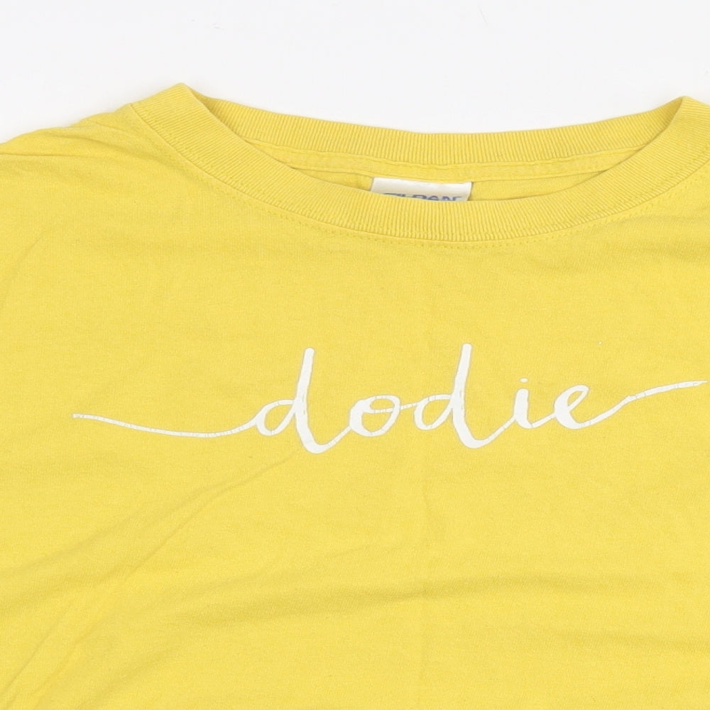 Gildan Womens Yellow 100% Cotton Cropped T-Shirt Size XL Round Neck