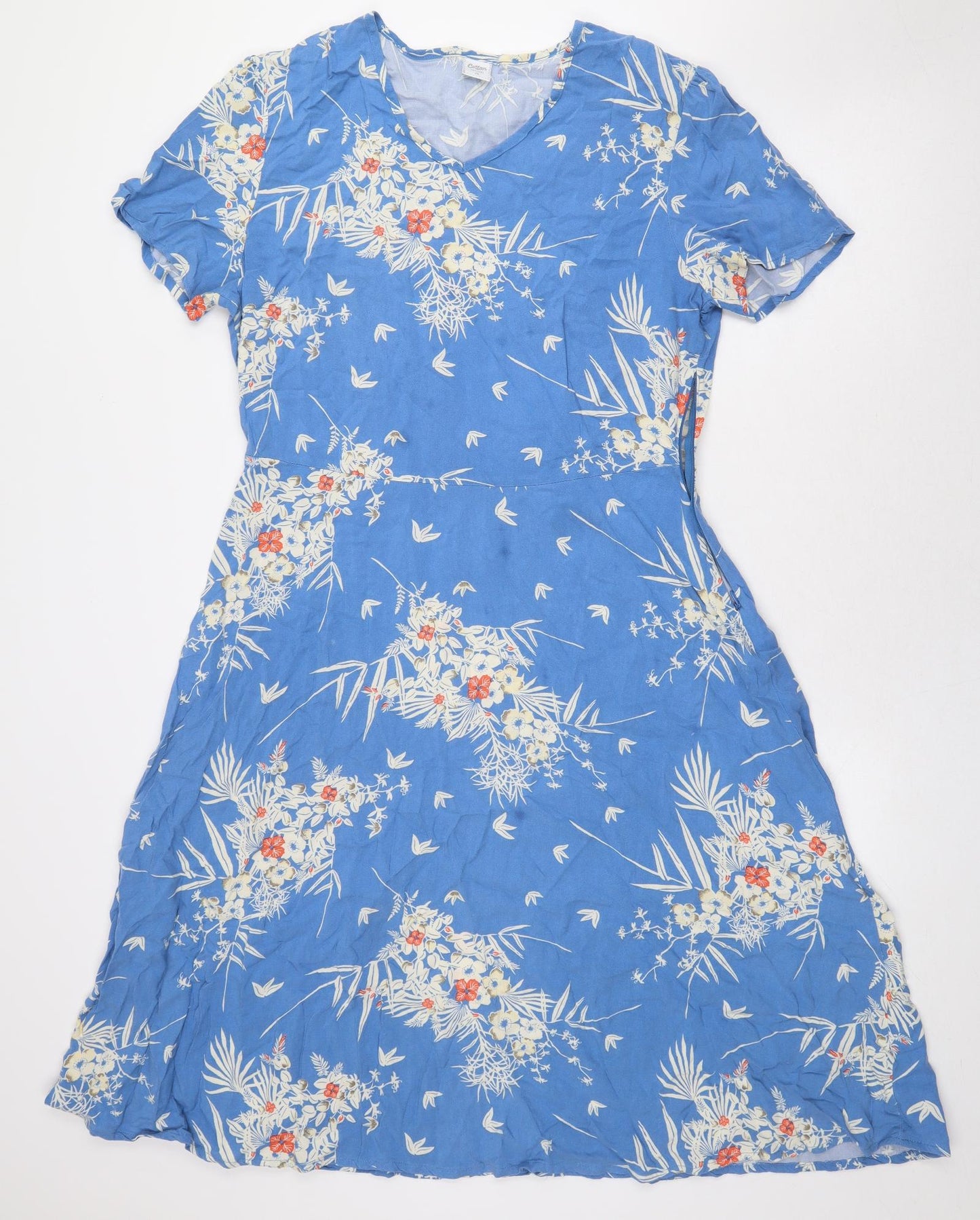Cotton Traders Womens Blue Floral Viscose A-Line Size 14 Scoop Neck Pullover
