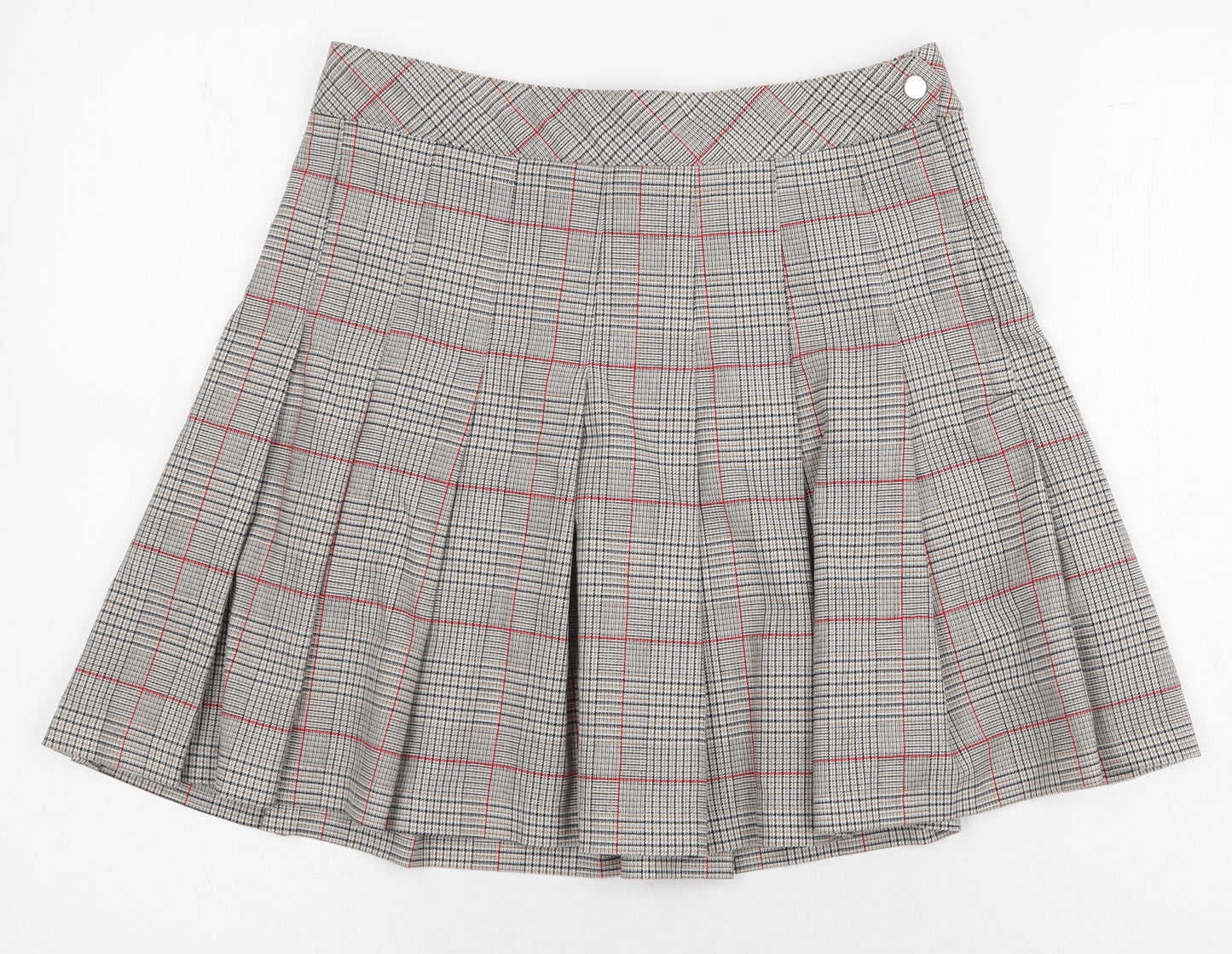 H&M Womens Grey Plaid Polyester A-Line Skirt Size 10 Zip
