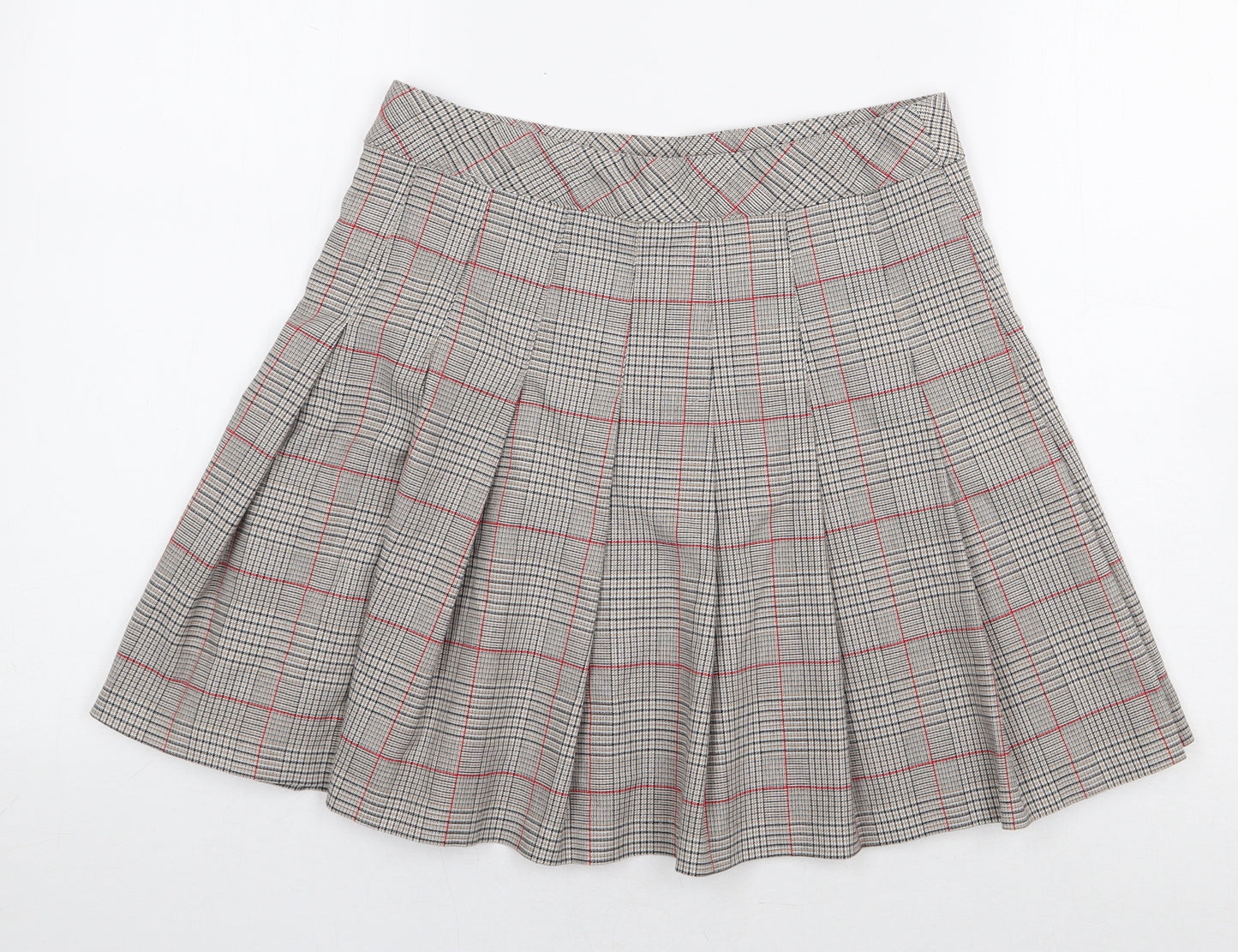 H&M Womens Grey Plaid Polyester A-Line Skirt Size 10 Zip