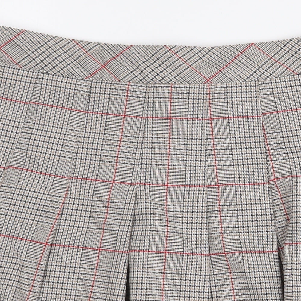 H&M Womens Grey Plaid Polyester A-Line Skirt Size 10 Zip