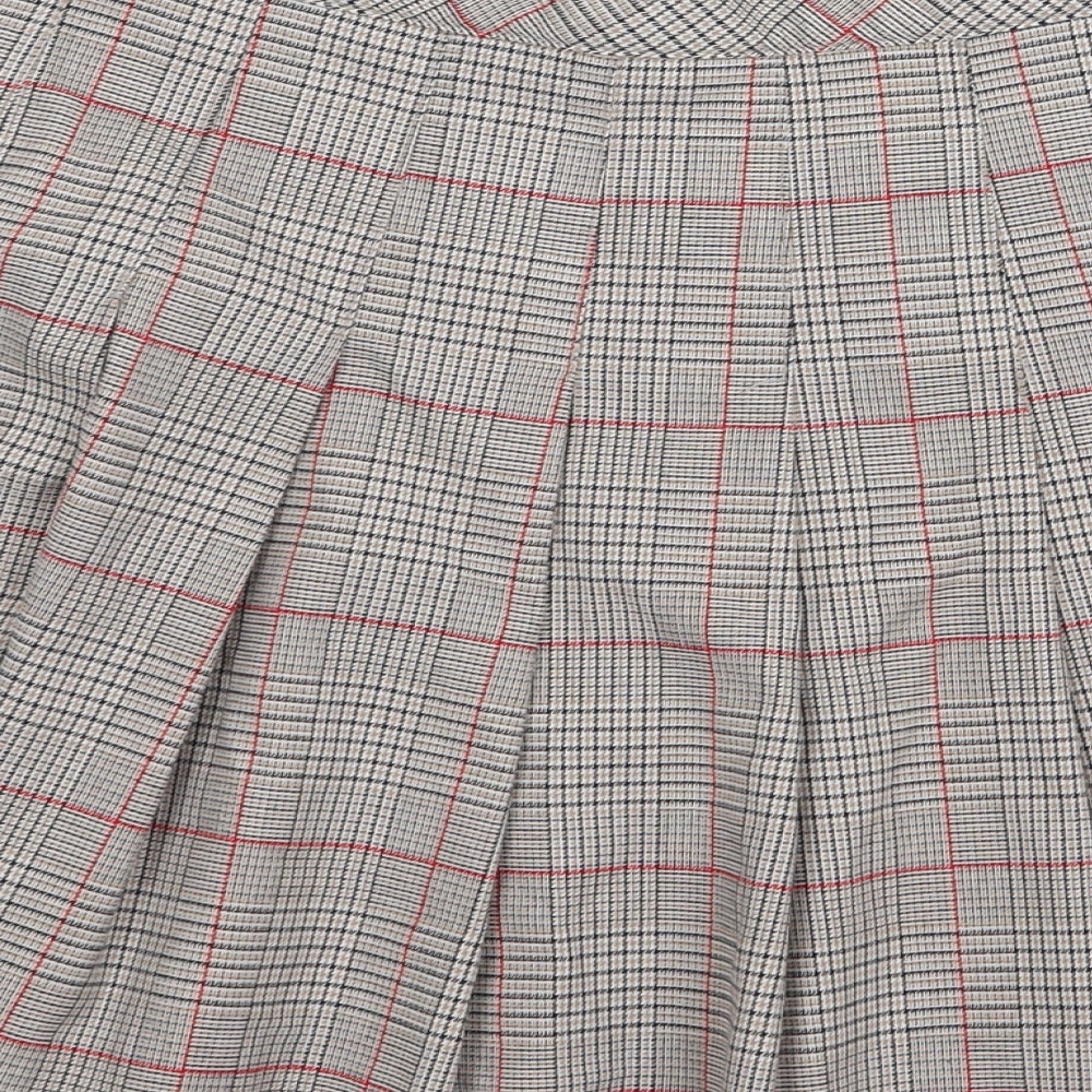 H&M Womens Grey Plaid Polyester A-Line Skirt Size 10 Zip