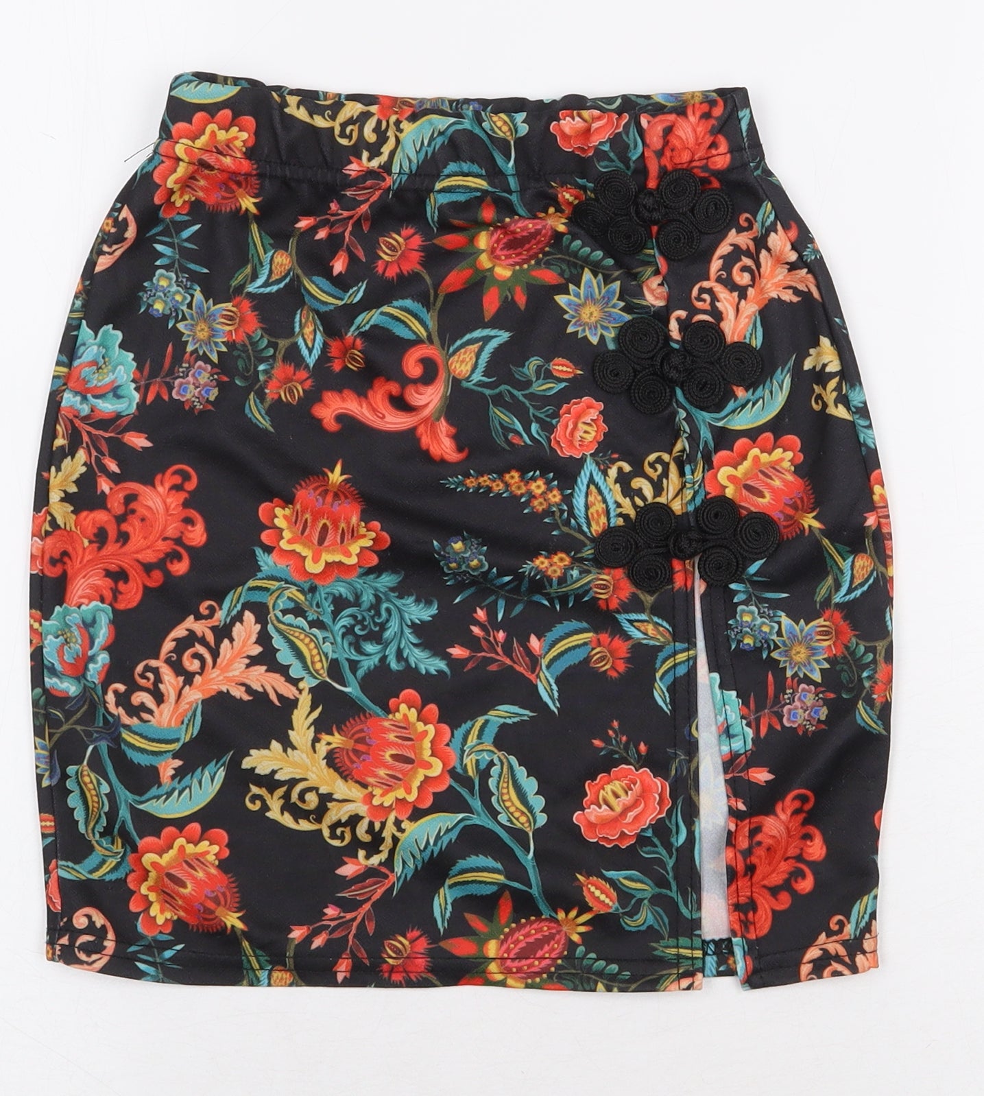 PRETTYLITTLETHING Womens Black Floral Polyester Mini Skirt Size 6 - Side Slit