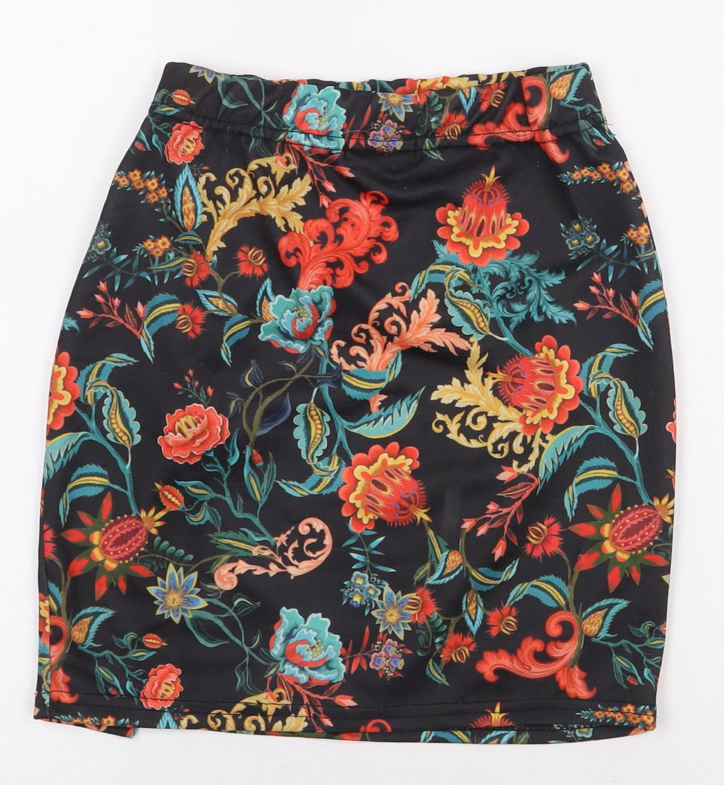 PRETTYLITTLETHING Womens Black Floral Polyester Mini Skirt Size 6 - Side Slit