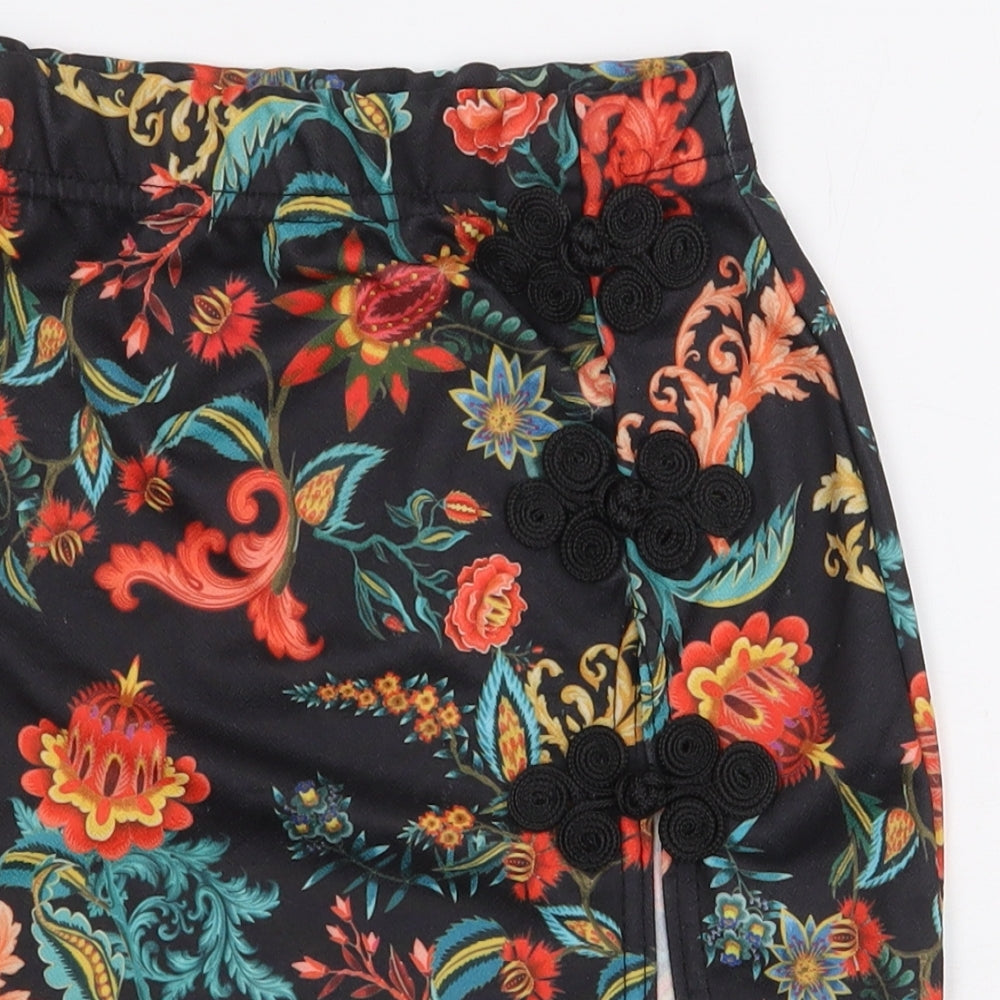PRETTYLITTLETHING Womens Black Floral Polyester Mini Skirt Size 6 - Side Slit