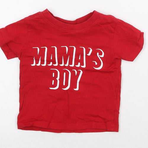 Primark Boys Red 100% Cotton Pullover T-Shirt Size 9-12 Months Round Neck Pullover - Mama's Boy