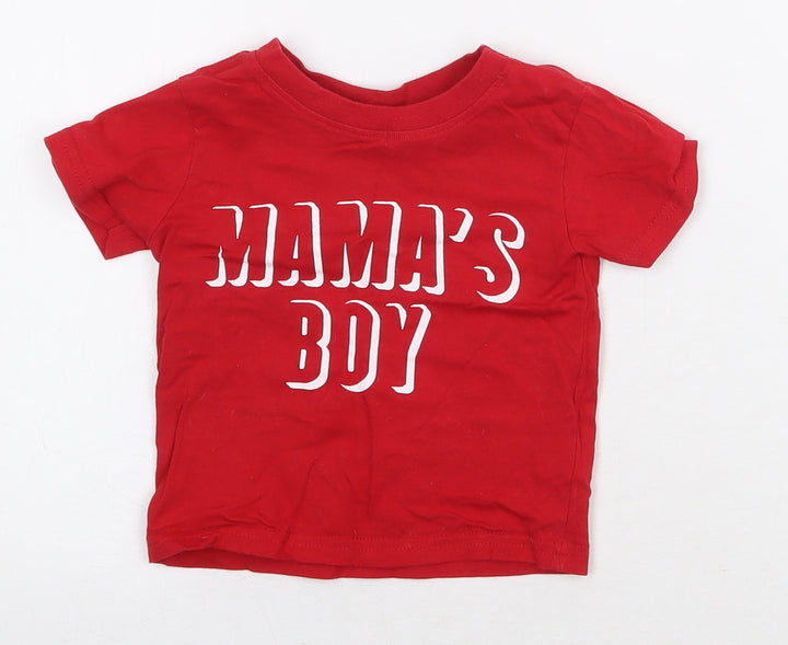 Primark Boys Red 100% Cotton Pullover T-Shirt Size 9-12 Months Round Neck Pullover - Mama's Boy