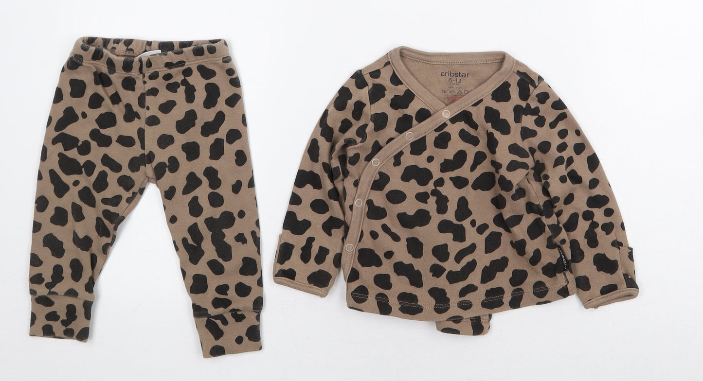 Cribstar Baby Brown Animal Print 100% Cotton Trousers Set Outfit/Set Size 6-9 Months Snap - Leopard Print