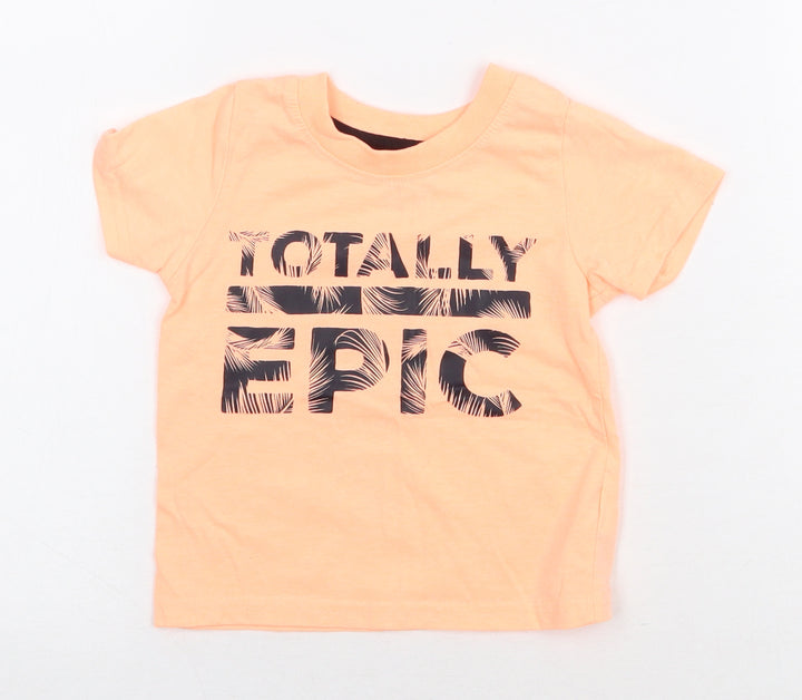 Primark Boys Orange Polyester Basic T-Shirt Size 9-12 Months Round Neck Pullover - Totally Epic