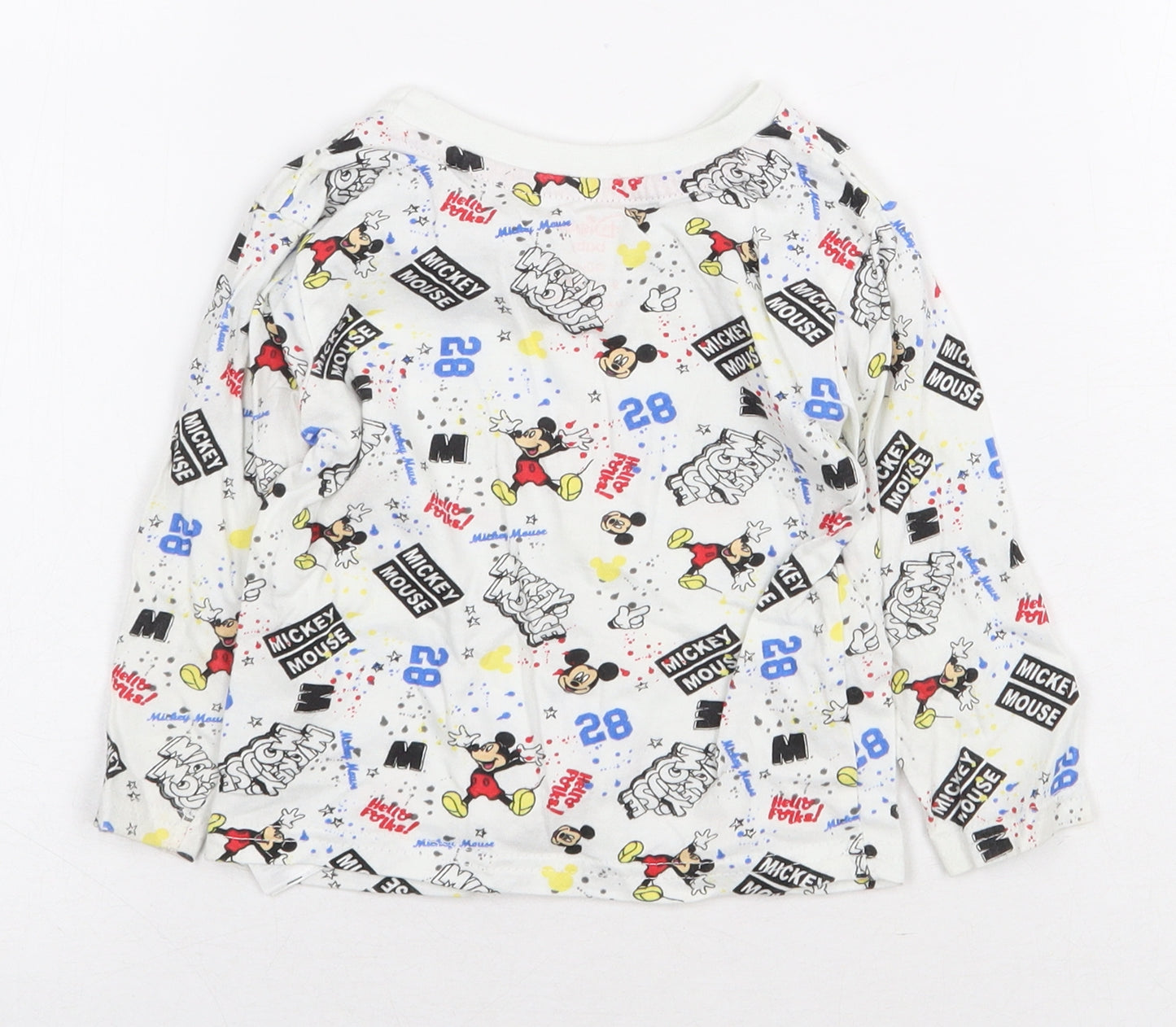 Disney Baby Baby White Geometric 100% Cotton Pullover T-Shirt Size 9-12 Months Round Neck Pullover - Mickey Mouse