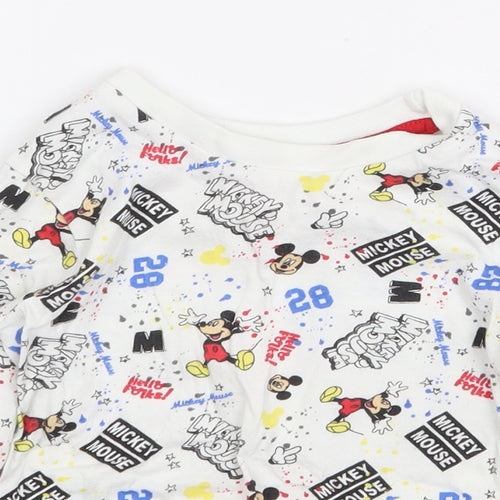 Disney Baby Baby White Geometric 100% Cotton Pullover T-Shirt Size 9-12 Months Round Neck Pullover - Mickey Mouse