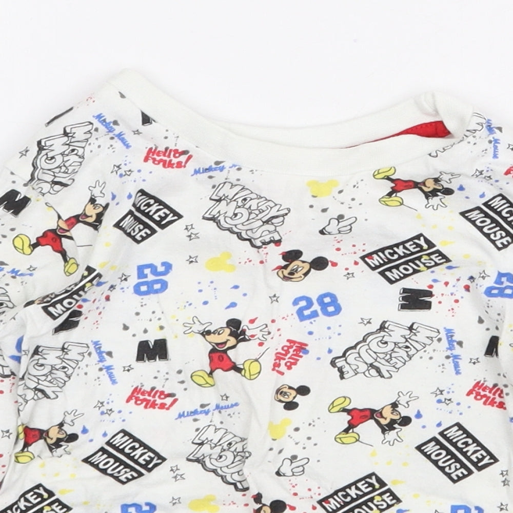 Disney Baby Baby White Geometric 100% Cotton Pullover T-Shirt Size 9-12 Months Round Neck Pullover - Mickey Mouse