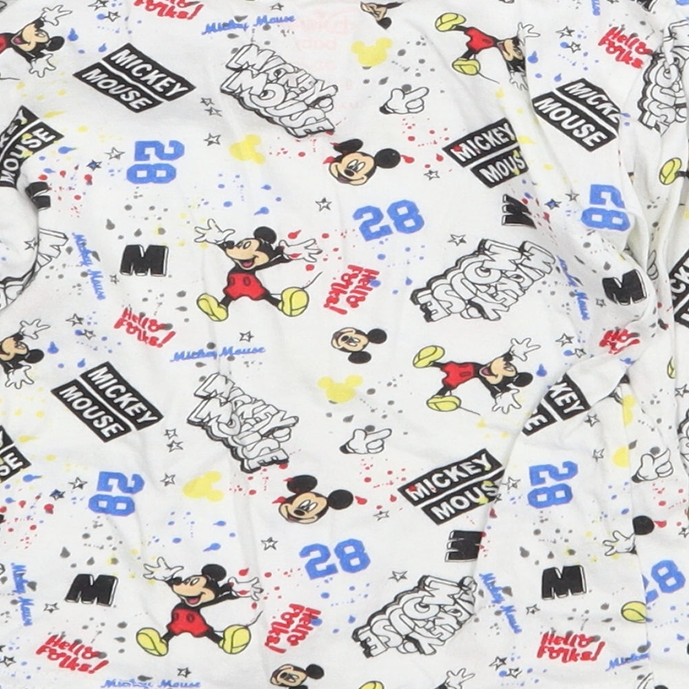 Disney Baby Baby White Geometric 100% Cotton Pullover T-Shirt Size 9-12 Months Round Neck Pullover - Mickey Mouse