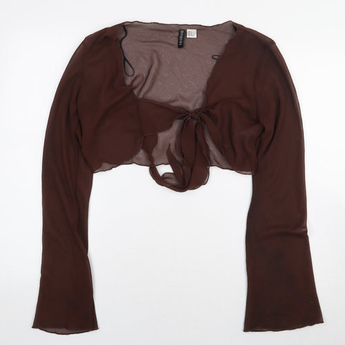 H&M Womens Brown Polyester Cropped Blouse Size S V-Neck - Tie Front