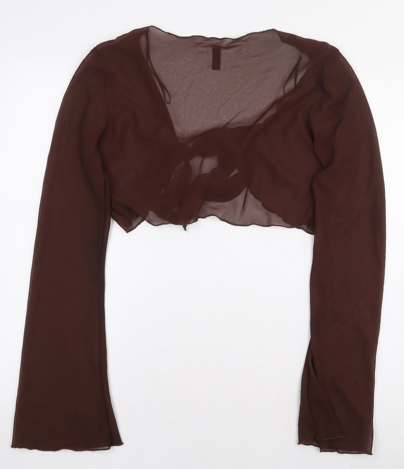 H&M Womens Brown Polyester Cropped Blouse Size S V-Neck - Tie Front