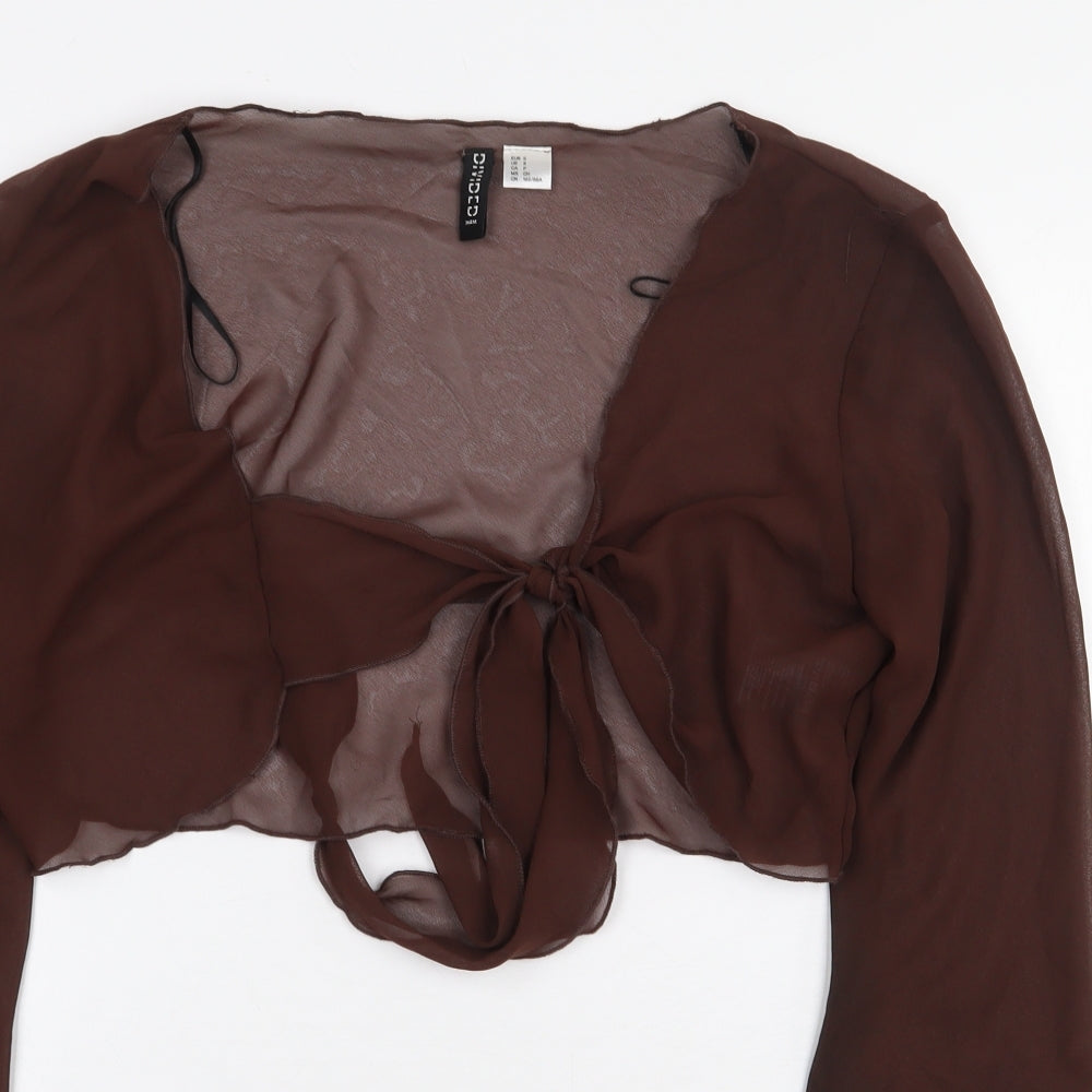 H&M Womens Brown Polyester Cropped Blouse Size S V-Neck - Tie Front