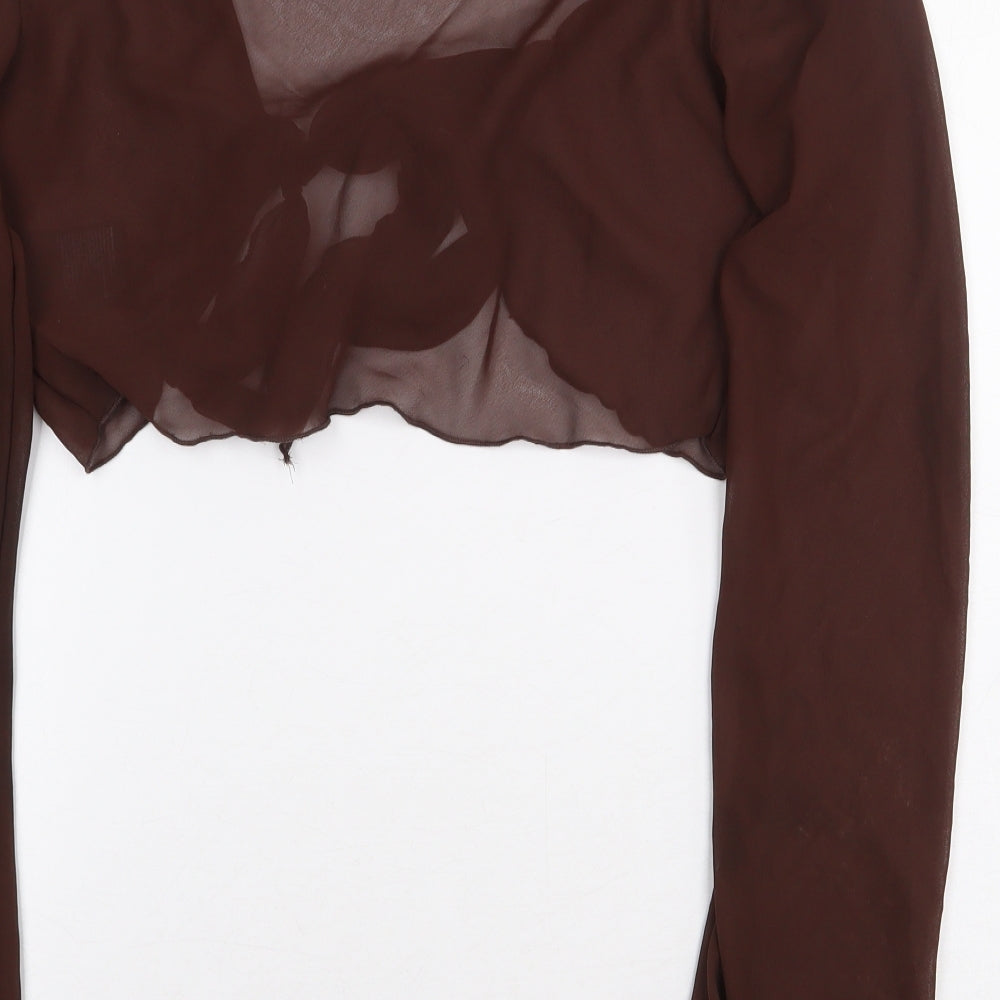 H&M Womens Brown Polyester Cropped Blouse Size S V-Neck - Tie Front