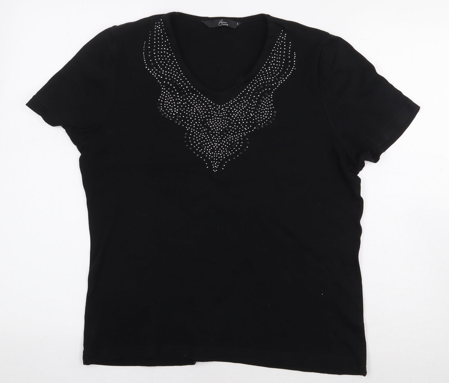 Bonmarché Womens Black 100% Cotton Basic T-Shirt Size S V-Neck