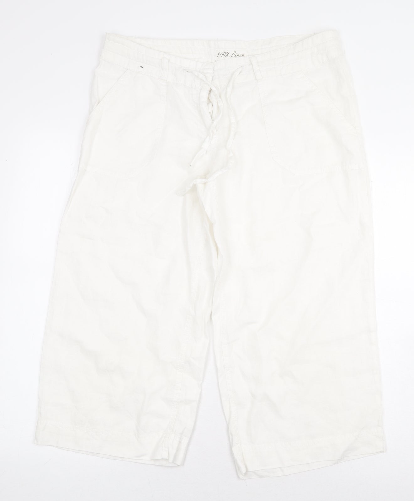 Atmosphere Womens White Linen Cropped Trousers Size 10 L21 in Regular Zip