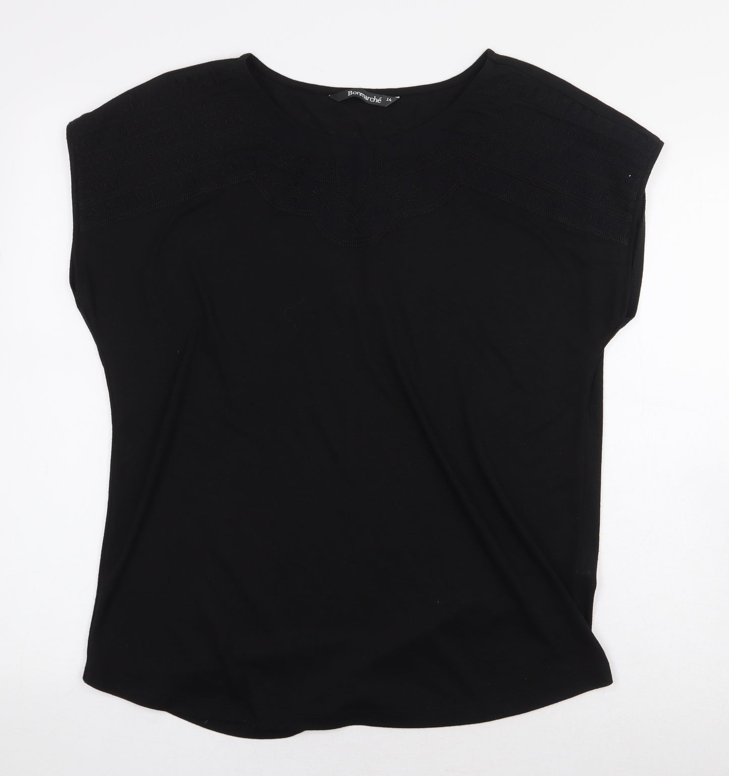 Bonmarché Womens Black Polyester Basic T-Shirt Size 14 Boat Neck