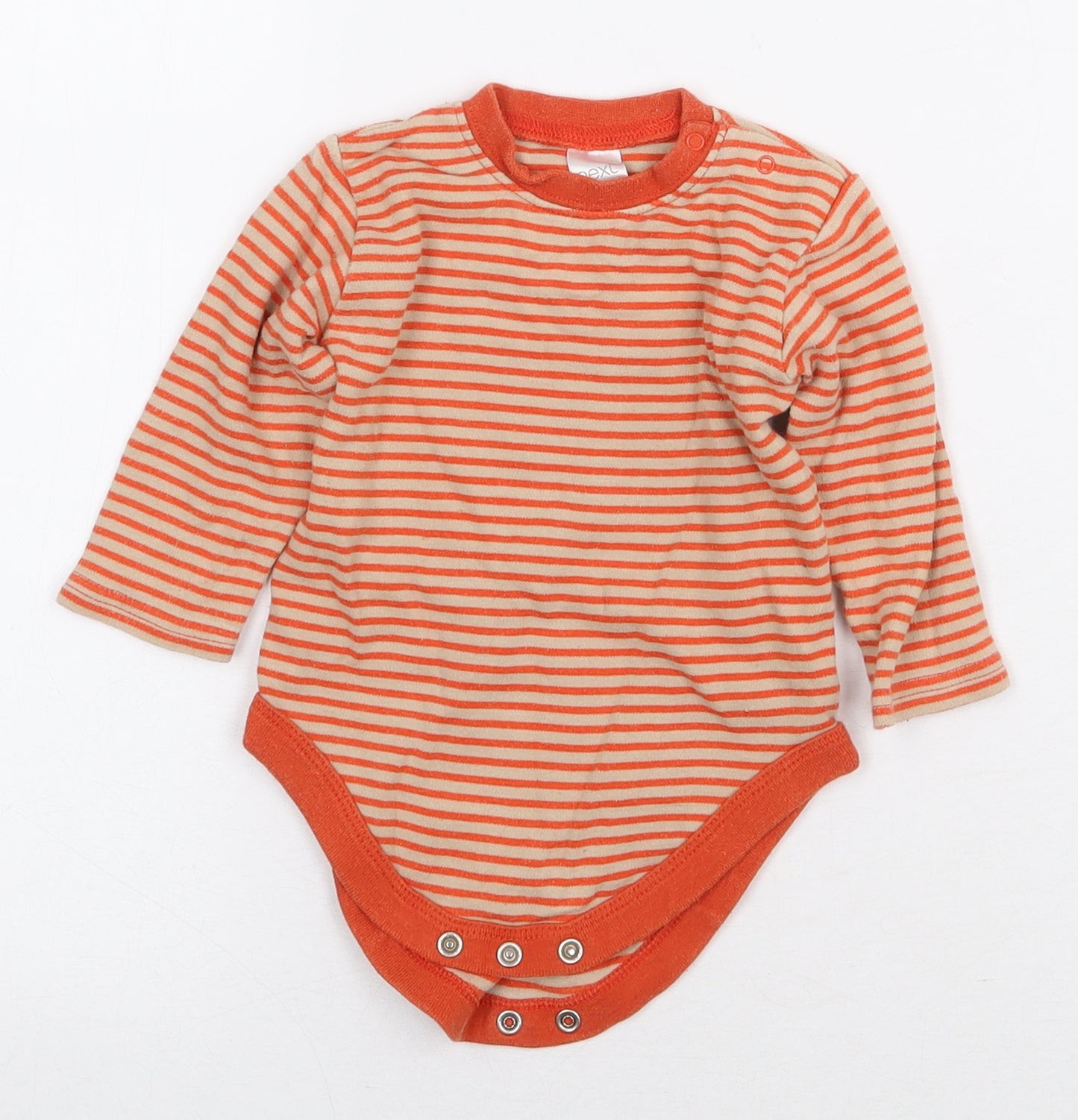 NEXT Orange Striped 100% Cotton Basic T-Shirt Size 6-9 Months Round Neck Snap
