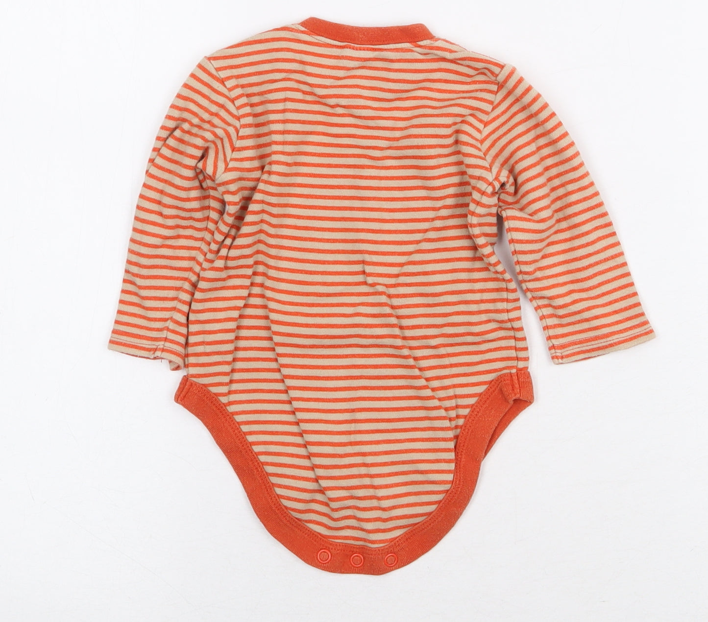 NEXT Orange Striped 100% Cotton Basic T-Shirt Size 6-9 Months Round Neck Snap