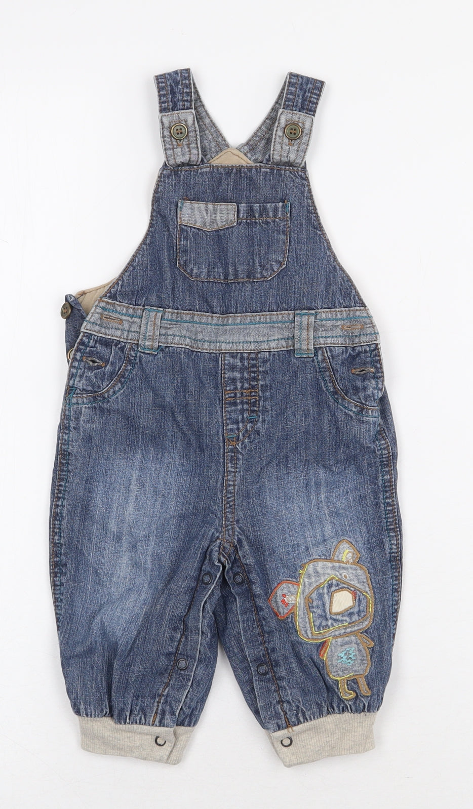 NEXT Baby Blue Cotton Dungaree Outfit/Set Size 6-9 Months Button