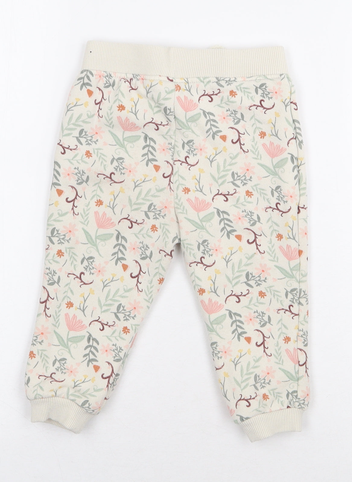 Primark Girls White Floral Cotton Sweatpants Trousers Size 12-18 Months Tie