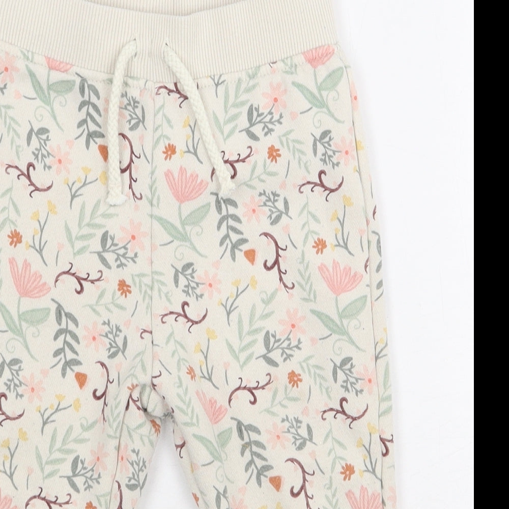 Primark Girls White Floral Cotton Sweatpants Trousers Size 12-18 Months Tie