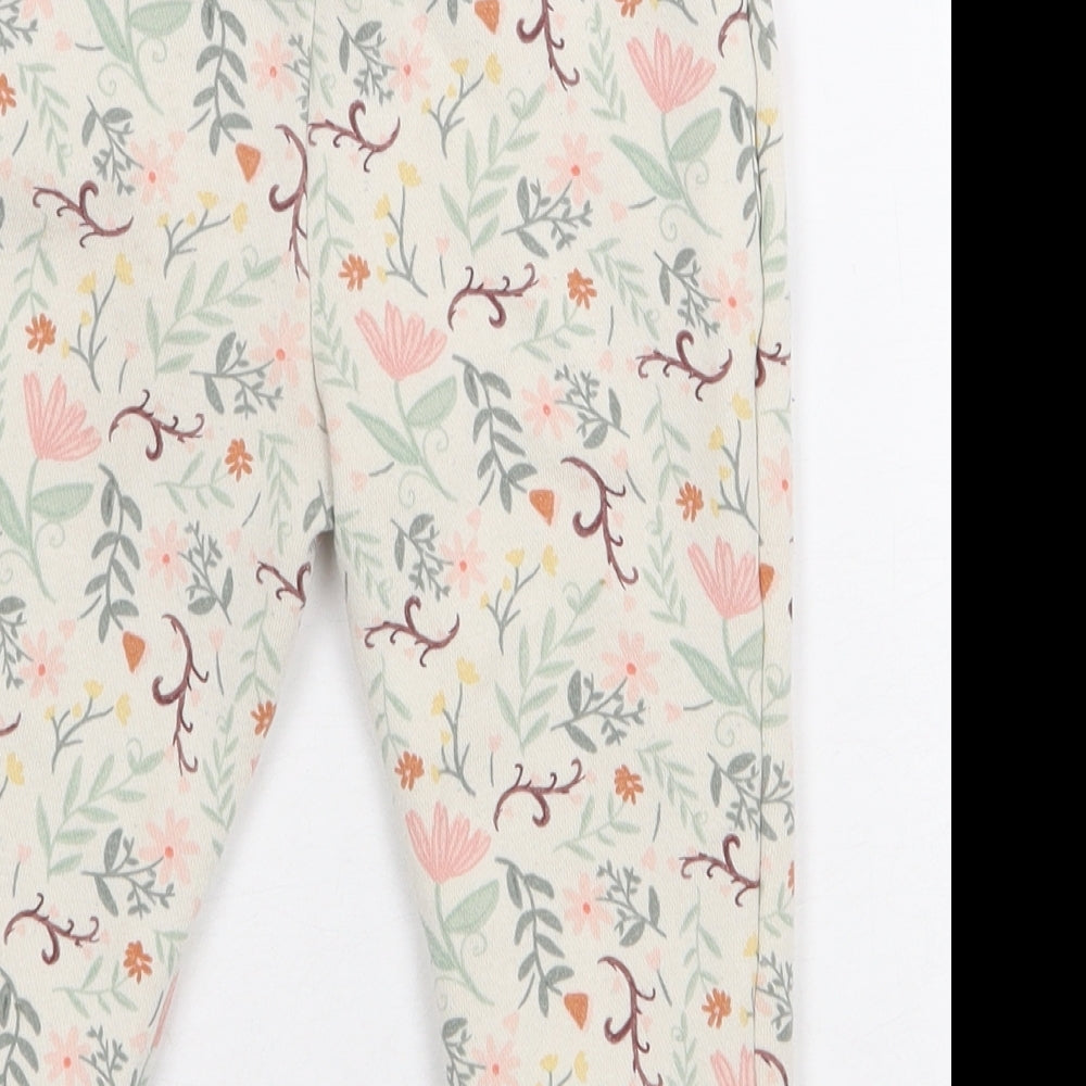 Primark Girls White Floral Cotton Sweatpants Trousers Size 12-18 Months Tie