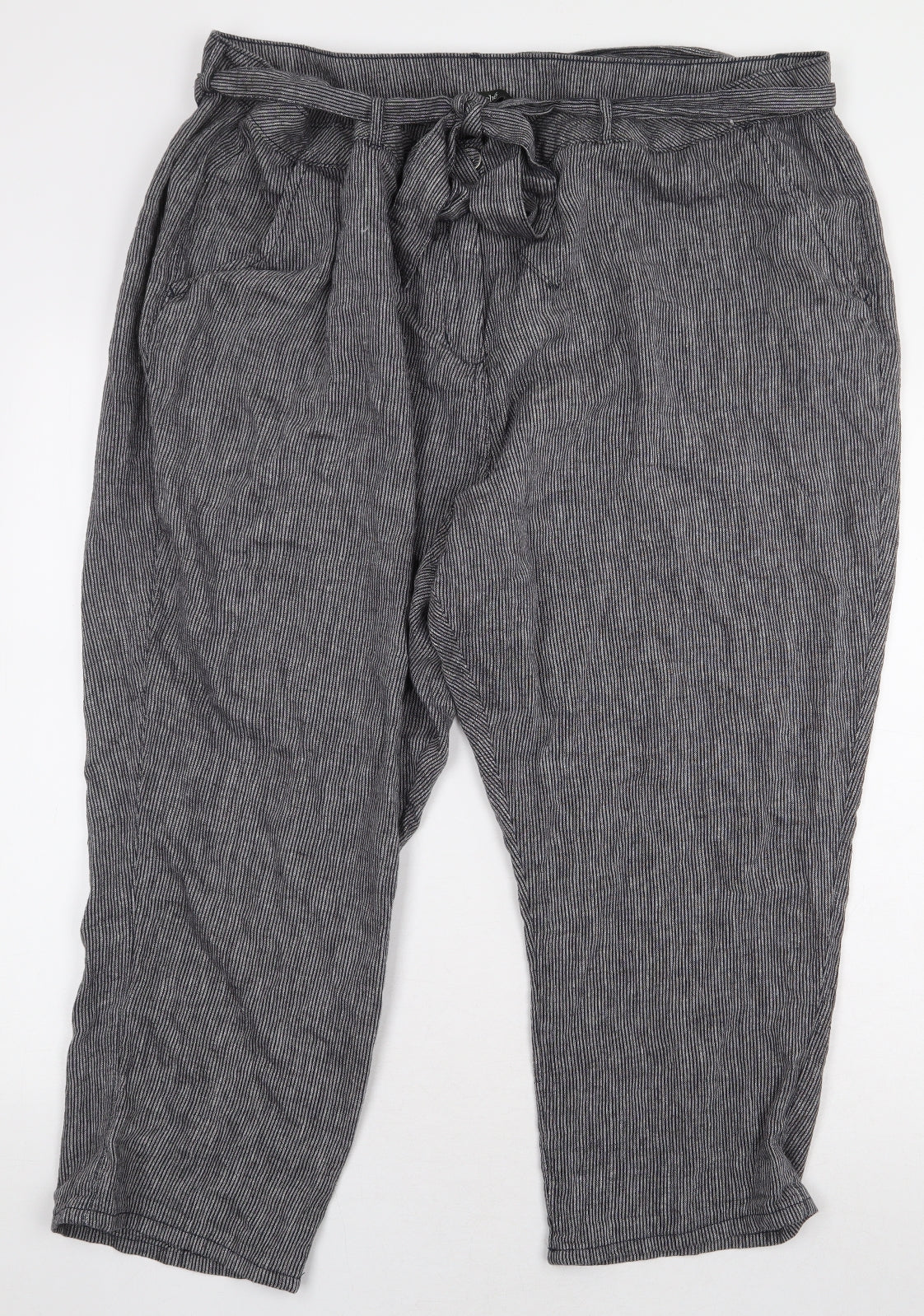 Bonmarché Womens Grey Striped Linen Trousers Size 24 L23 in Regular Zip