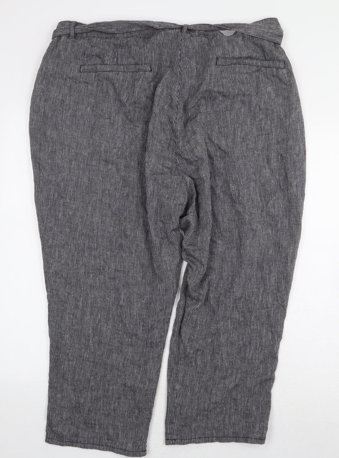 Bonmarché Womens Grey Striped Linen Trousers Size 24 L23 in Regular Zip