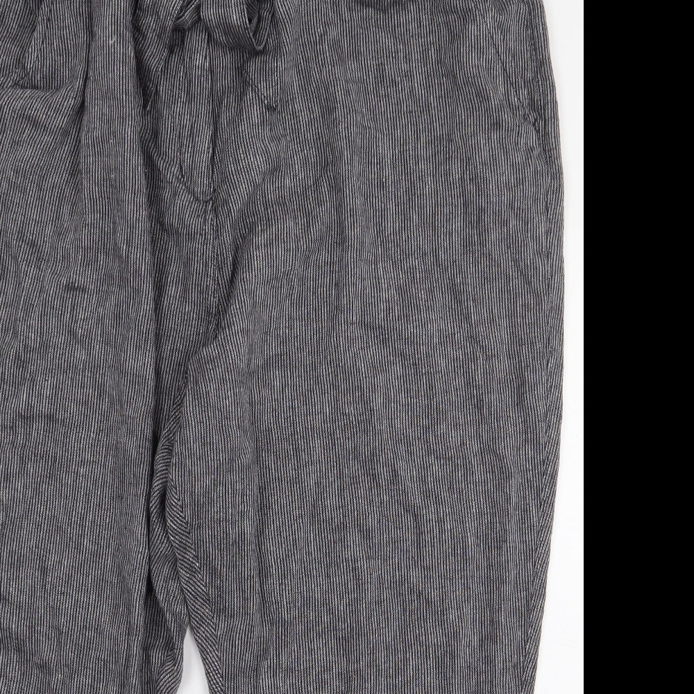 Bonmarché Womens Grey Striped Linen Trousers Size 24 L23 in Regular Zip