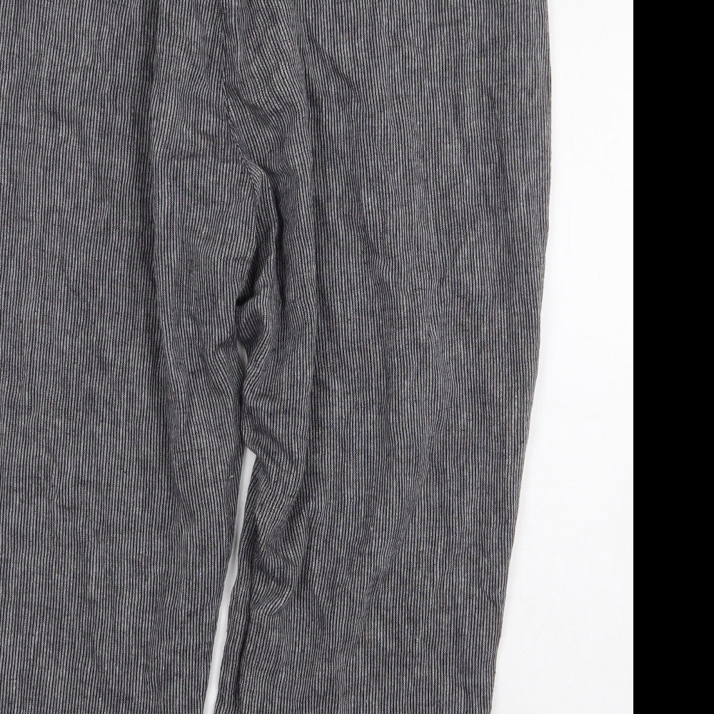 Bonmarché Womens Grey Striped Linen Trousers Size 24 L23 in Regular Zip