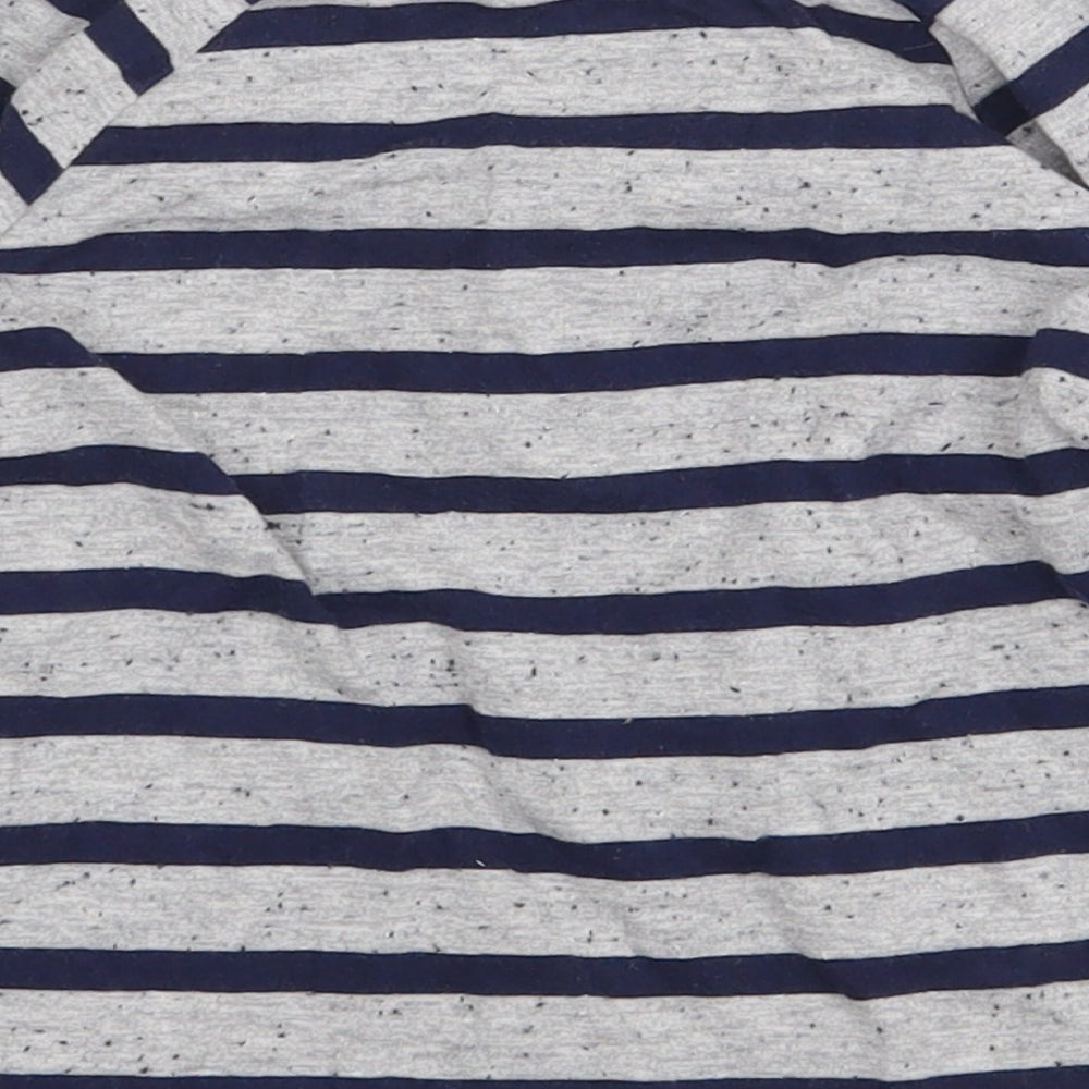 George Boys Grey Striped Cotton Basic T-Shirt Size 6-9 Months Round Neck Button