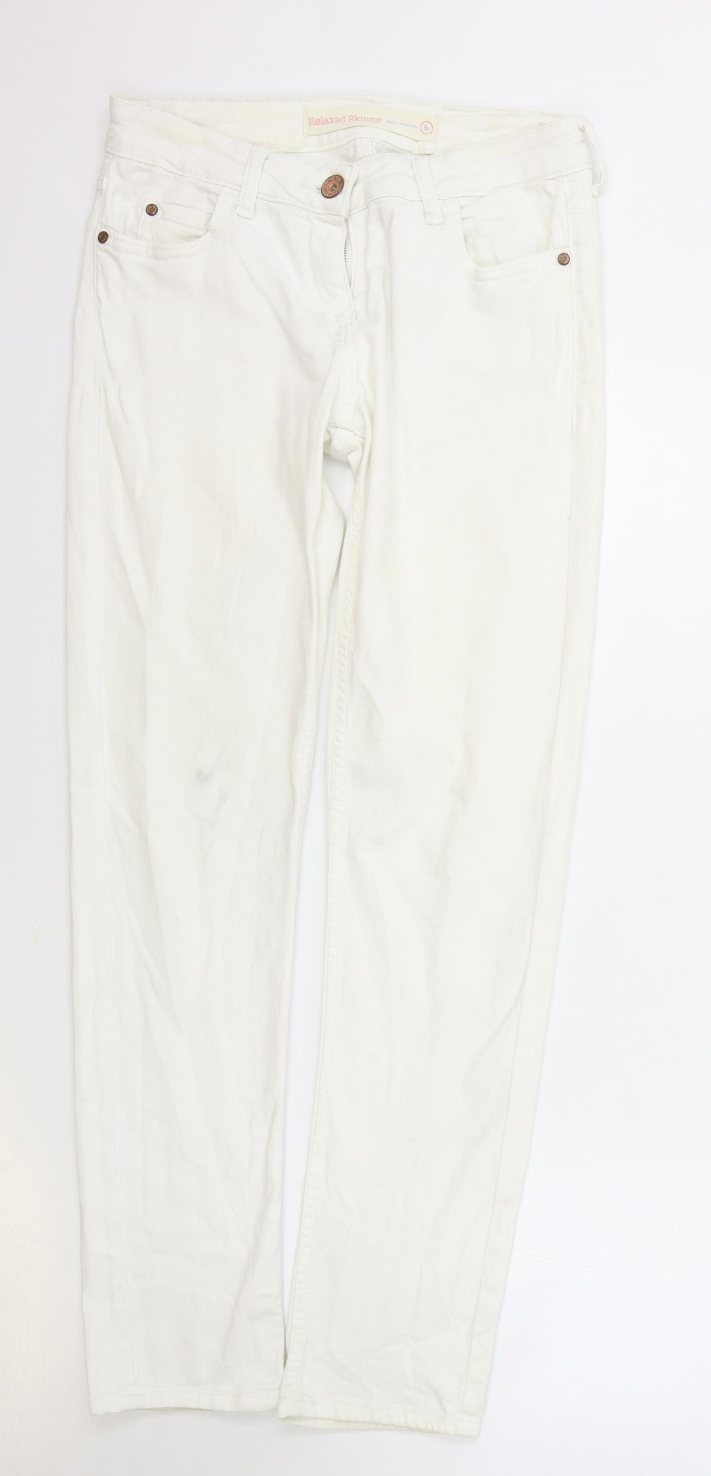 NEXT Womens White Cotton Skinny Jeans Size 8 L30 in Regular Zip