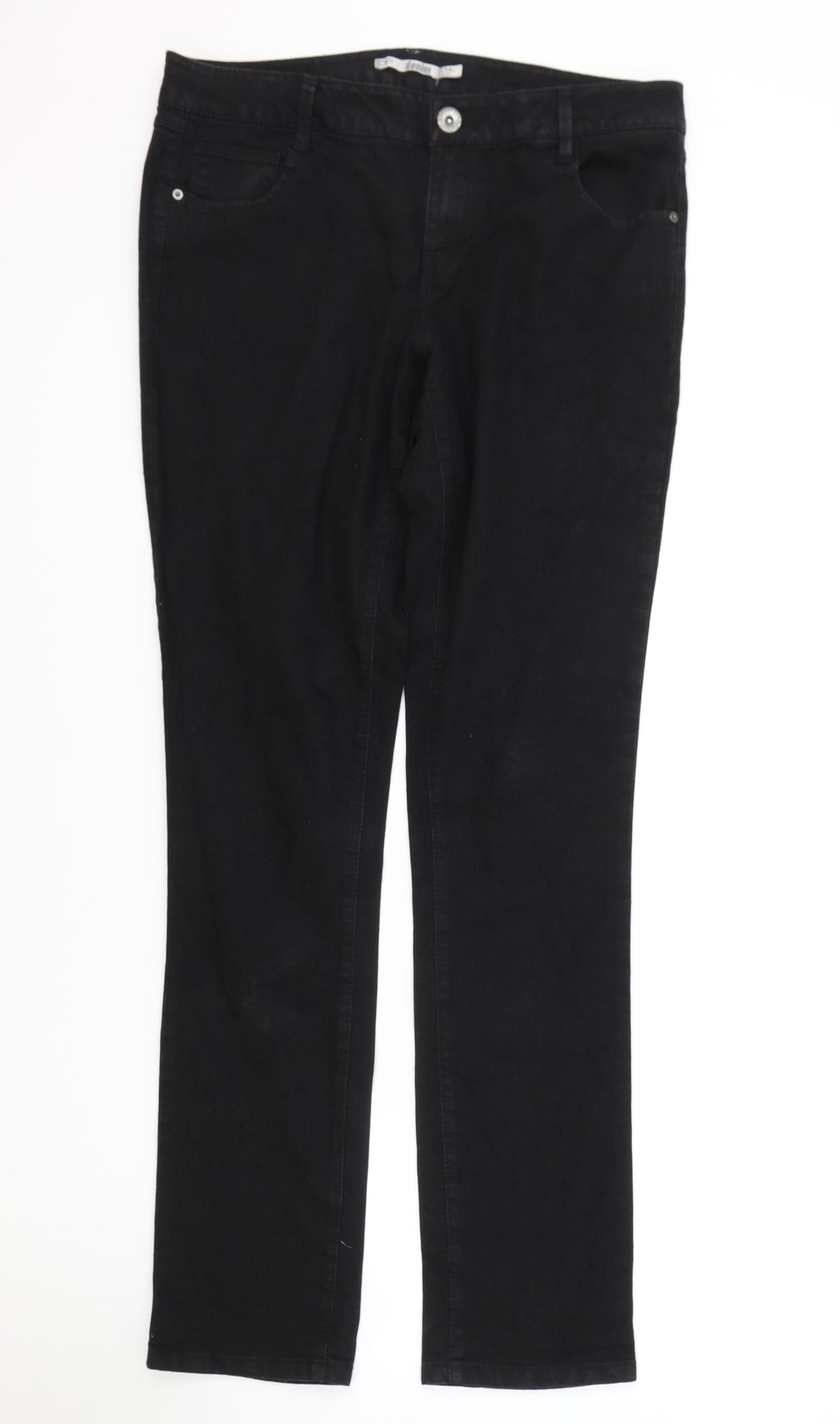 Dorothy Perkins Womens Black Cotton Straight Jeans Size 14 L32 in Regular Zip