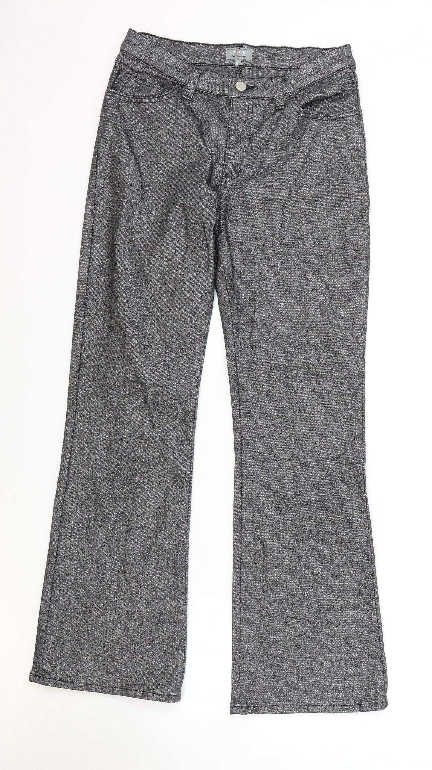 Per Una Womens Grey Cotton Bootcut Jeans Size 12 L30 in Regular Zip