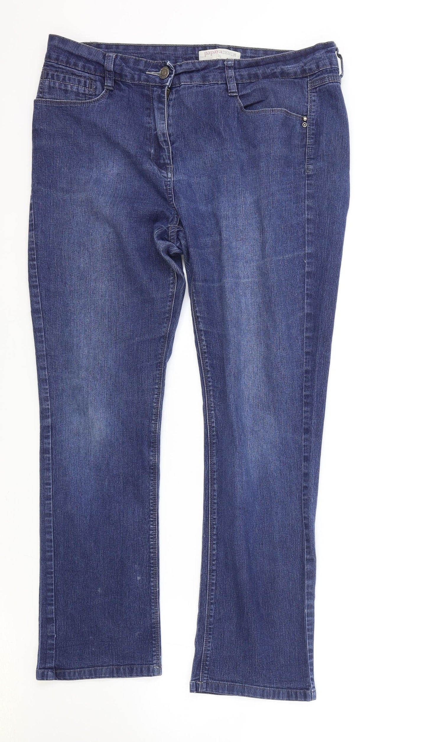 Papaya Womens Blue Cotton Straight Jeans Size 16 L27 in Regular Zip