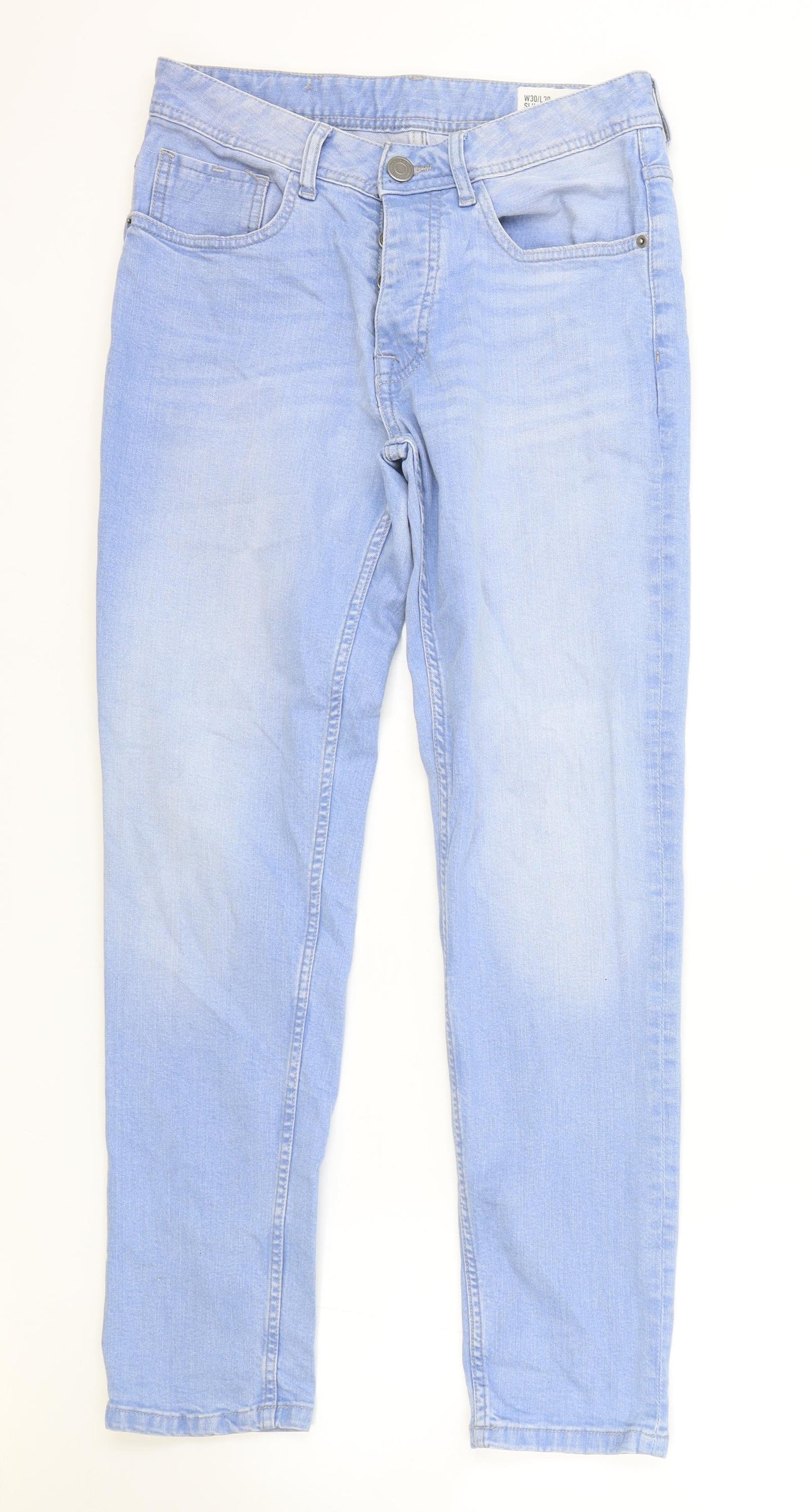 Primark Mens Blue Cotton Skinny Jeans Size 30 in L29 in Regular Button