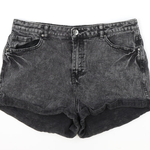 Primark Womens Black Cotton Hot Pants Shorts Size 16 Regular Zip - Acid Wash