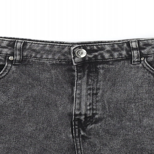 Primark Womens Black Cotton Hot Pants Shorts Size 16 Regular Zip - Acid Wash
