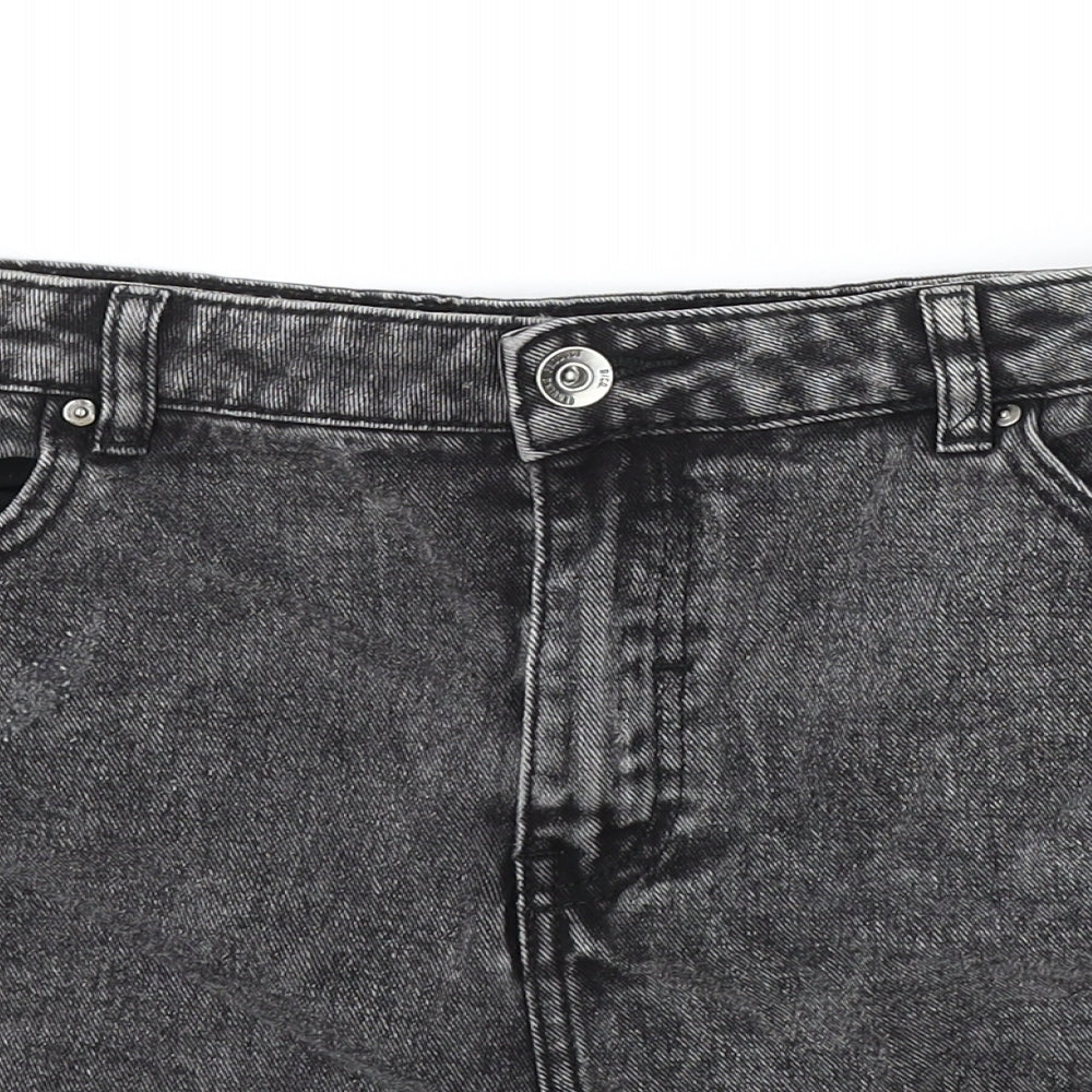 Primark Womens Black Cotton Hot Pants Shorts Size 16 Regular Zip - Acid Wash