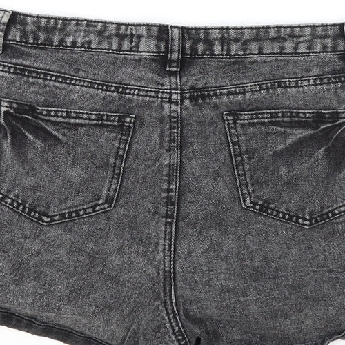Primark Womens Black Cotton Hot Pants Shorts Size 16 Regular Zip - Acid Wash