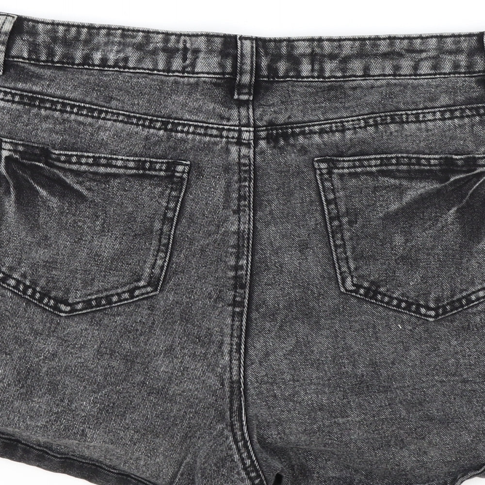 Primark Womens Black Cotton Hot Pants Shorts Size 16 Regular Zip - Acid Wash